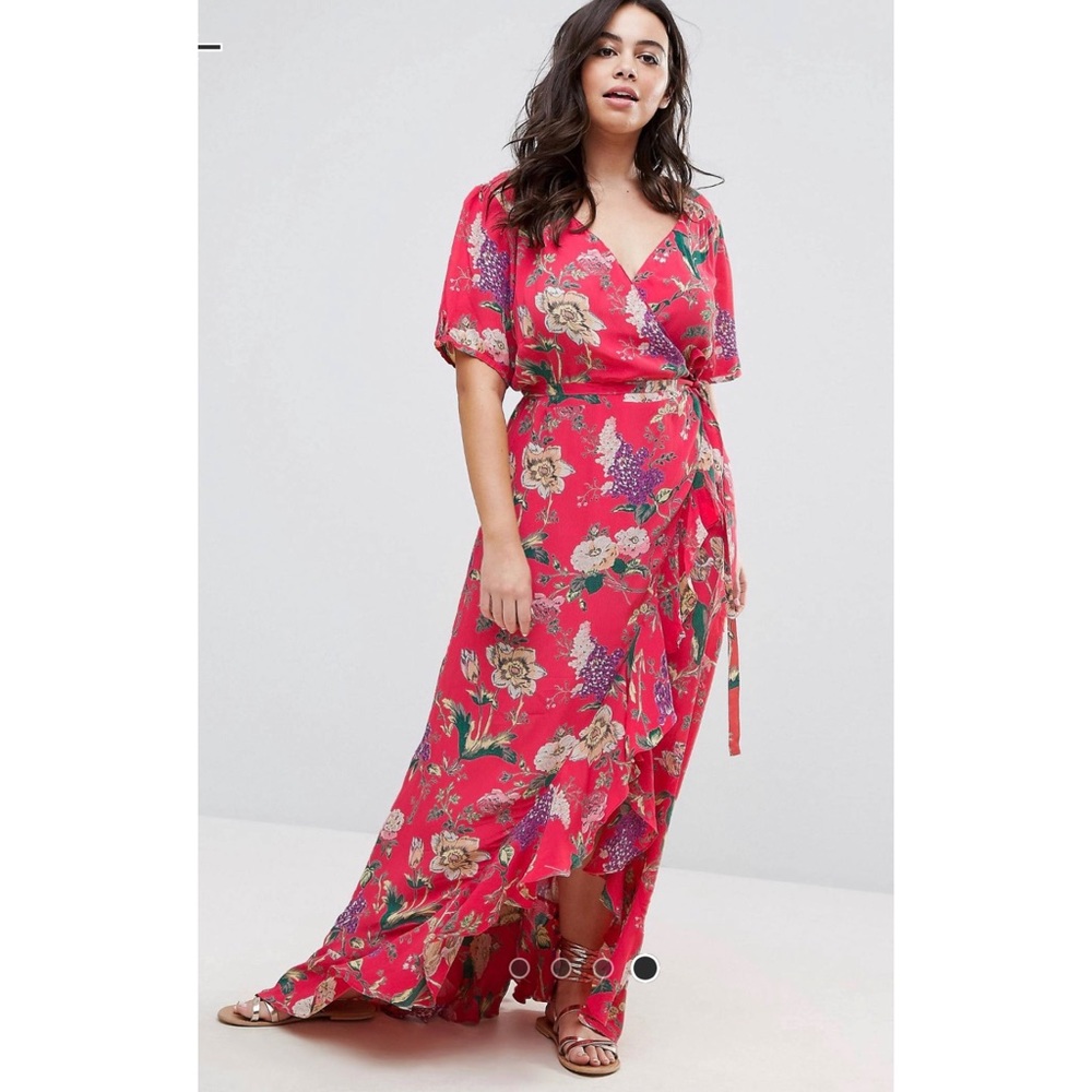 ASOS curve maxi tea dress w ruffle in floral print